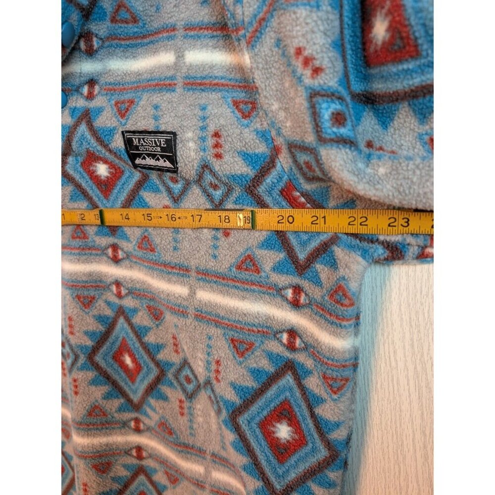 Massive Outdoor Mens Aztec Fleece Long Sleeve 1/4 Snap Button Size Medium Gray - Picture 5 of 7